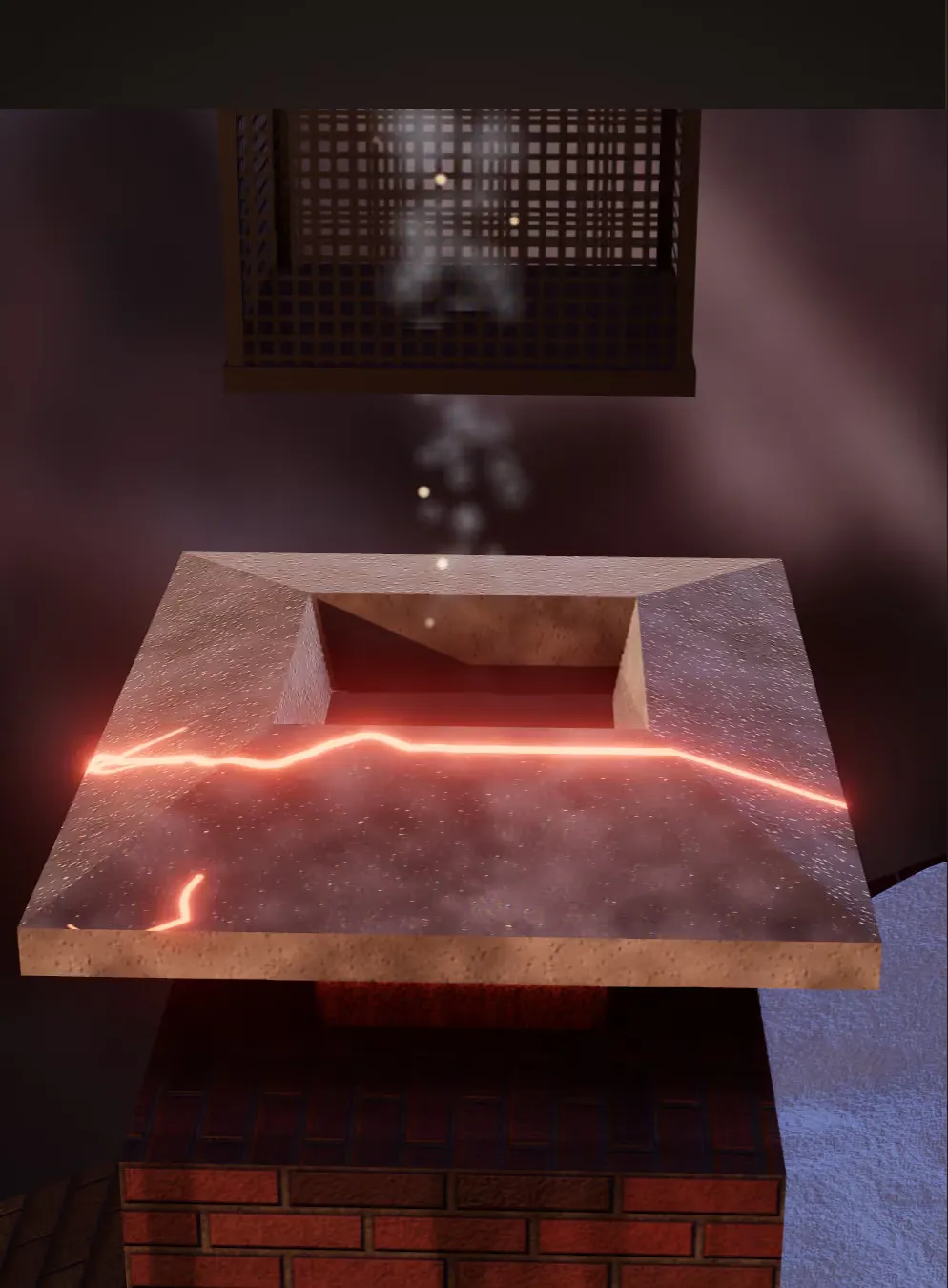 An illustration of a chimney crown with a glowing crack across it